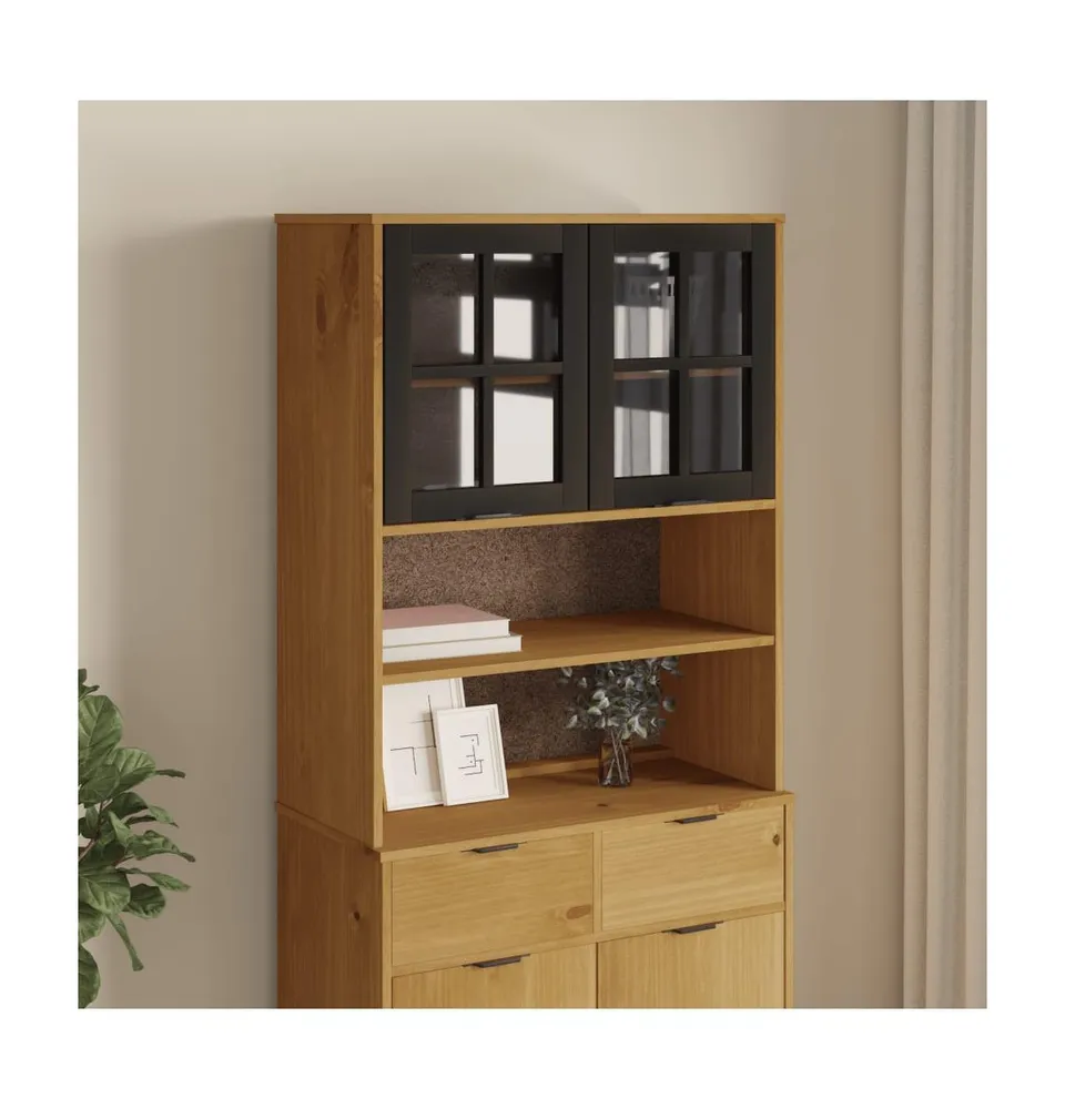 Top for Highboard with Glass Doors Flam Solid Wood Pine
