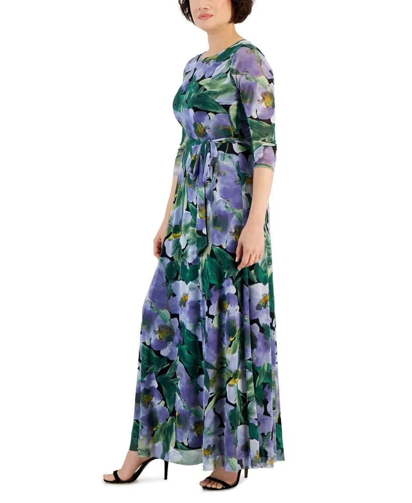 Anne Klein Women's 3/4-Sleeve Floral-Print Maxi Dress