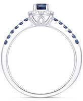 Sapphire (7/8 ct. t.w.) & Diamond (1/5 ct. t.w.) Oval Halo Ring in Sterling Silver