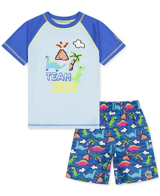 Laguna Little Boys Team Dino Video Swim Top and Printed Shorts, 2 Piece Set