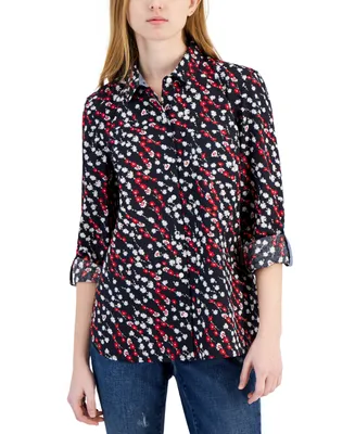 Tommy Hilfiger Women's Ditsy Roll-Tab Shirt