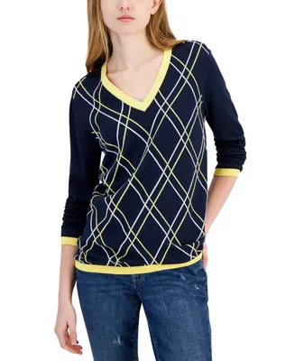 Tommy Hilfiger Women's Argyle V-Neck Sweater
