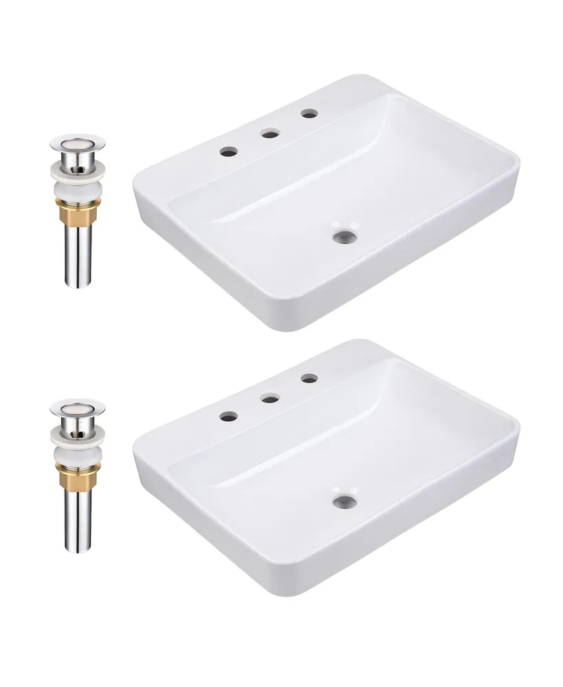 Aquaterior 23" Vessel Sink Drop in Ceramic Basin Pop up Drain Bathroom 2 Pack