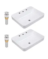 Aquaterior 23" Vessel Sink Drop in Ceramic Basin Pop up Drain Bathroom 2 Pack