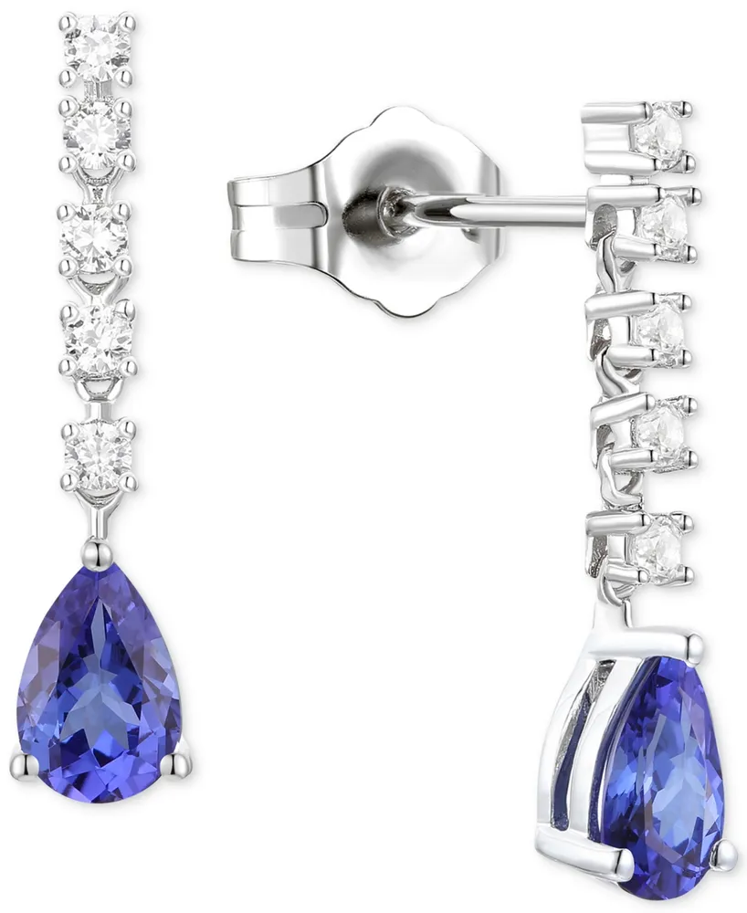 Tanzanite (3/4 ct. t.w.) & Diamond (1/5 ct. t.w.) Chain Pear Drop Earrings in 14k White Gold