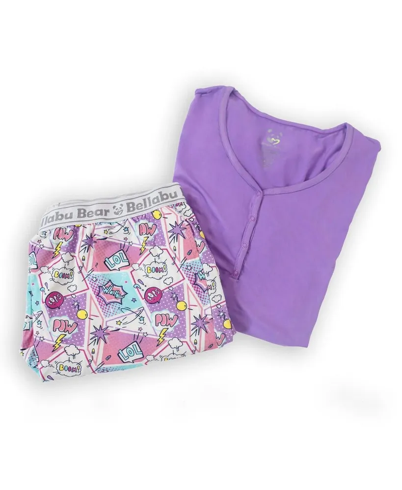 Bellabu Bear Women's Comic Purple Set of 2 Piece Pajamas