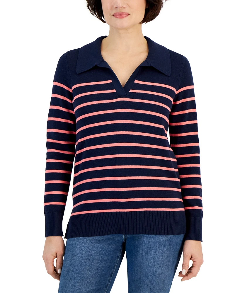 Style & Co Women's Striped Collared Tunic Sweater