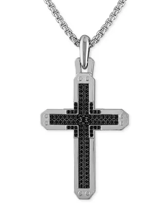 Bulova Sterling Silver Black Diamond Cross Pendant Necklace, 24" + 2" extender