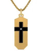 Bulova Gold-Tone & Black Ip Stainless Steel Diamond-Accent Cross 26" Pendant Necklace