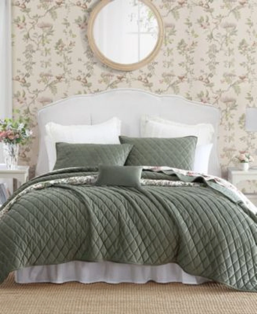 Laura Ashley Solid Diamond Stitch Velvet Quilt Set