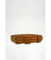 Paneros Clothing Women s Alanis Gold Studded Brown Leather Belt