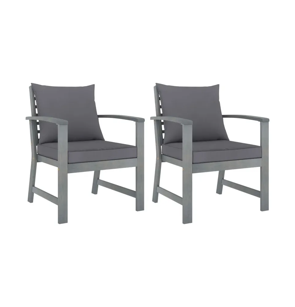 Patio Chairs 2 pcs with Dark Gray Cushions Solid Acacia Wood