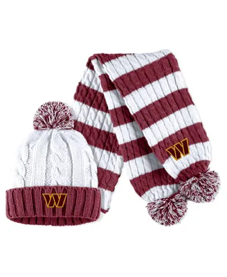 Women's Wear by Erin Andrews White Washington Commanders Cable Stripe Cuffed Knit Hat with Pom and Scarf Set