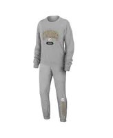 Women's Wear by Erin Andrews Heather Gray Pittsburgh Steelers Plus Knitted Tri-Blend Long Sleeve T-shirt and Pants Lounge Set