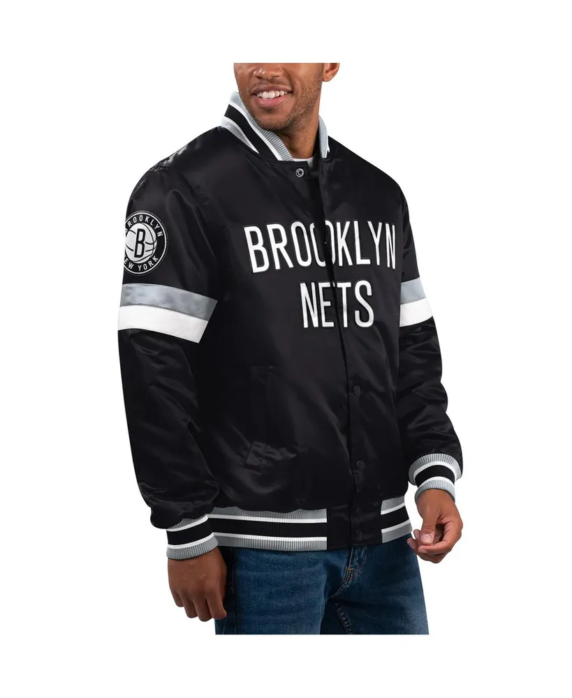 Men's Starter Black Brooklyn Nets Home Game Satin Full-Snap Varsity Jacket