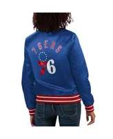 Women's Starter Royal Philadelphia 76ers Full Count Satin Full-Snap Varsity Jacket