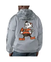 Men's Starter Gray Distressed Cleveland Brown Thursday Night Gridiron Throwback Full-Zip Jacket