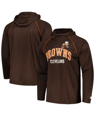 Men's Starter Brown Distressed Cleveland Brown Gridiron Classics Throwback Raglan Long Sleeve Hooded T-shirt