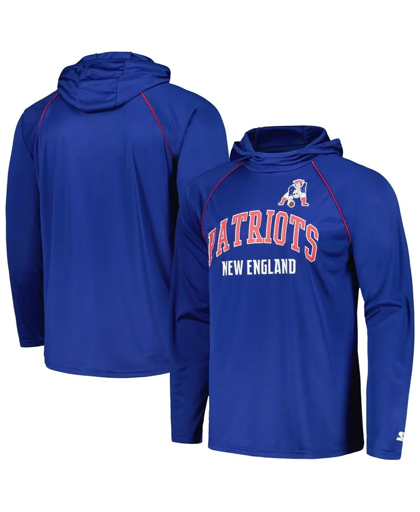 Men's Starter Royal Distressed New England Patriots Gridiron Classics Throwback Raglan Long Sleeve Hooded T-shirt