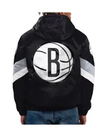 Men's Starter Black Brooklyn Nets Force Play Satin Hoodie Half-Zip Jacket