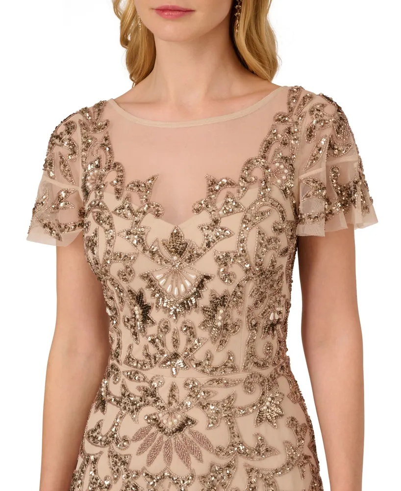Adrianna Papell Women's Embellished Flutter-Sleeve Dress