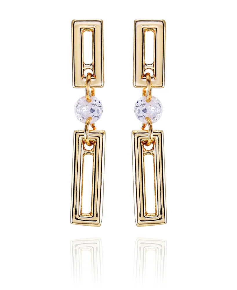 Vince Camuto Gold-Tone Clear Glass Stone Dainty Drop Earrings