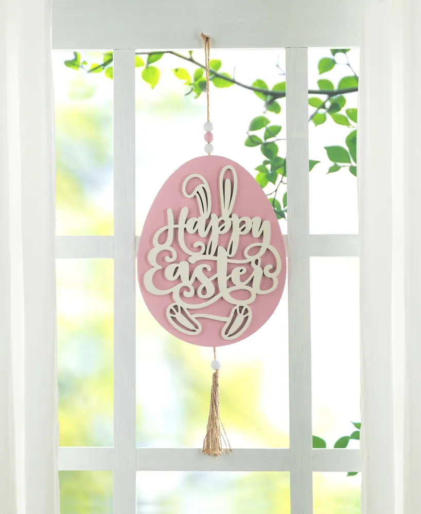 Glitzhome 17" H Easter Wooden Eggs Door Hanger, Set of 2