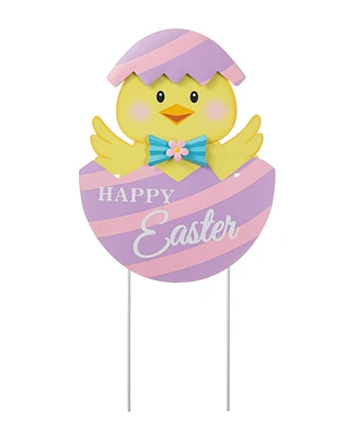 Glitzhome 24" H Easter Metal Baby Chicken Egg Yard Stake