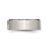 Chisel Stainless Steel Brushed Polished Cz 8mm Beveled Edge Band Ring