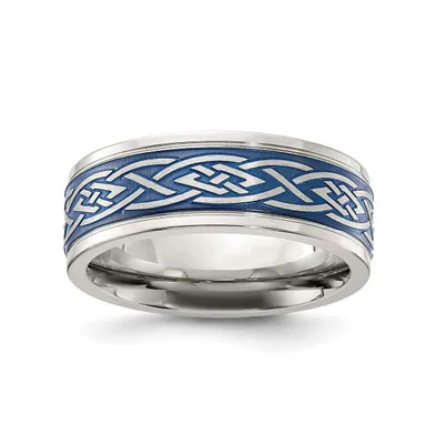 Chisel Stainless Steel Polished Blue Ip-plated Celtic 8.00mm Band Ring