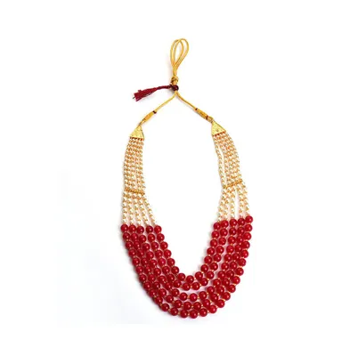 Sohi Women's Red Beaded Cluster Necklace