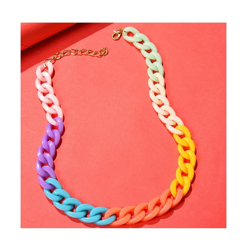 Sohi Women's Multicolor Colorblock Chainlink Necklace