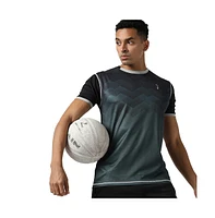 Campus Sutra Men's Charcoal Grey Geometric Active wear T-Shirt