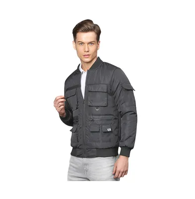Campus Sutra Men's Carbon Black Zip-Front Jacket With Flap Pocket