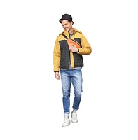 Campus Sutra Men's Mustard Yellow & Carbon Black Zip-Front Puffer Jacket