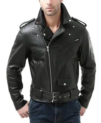 Bgsd Men Classic Leather Motorcycle Jacket