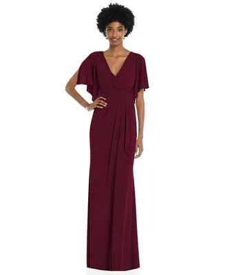 Dessy Collection Plus Faux Wrap Split Sleeve Maxi Dress with Cascade Skirt