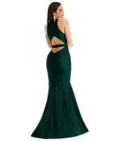 Plunge Neckline Cutout Low Back Stretch Satin Mermaid Dress