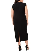 Vince Camuto Plus Mock Neck Dropped Shoulder Midi Dress