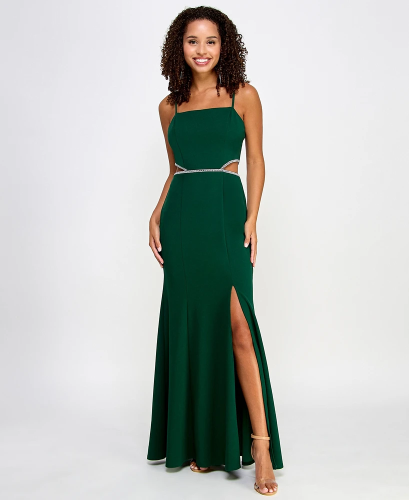 Bcx Juniors' Embellished Cutout Scuba Crepe Sleeveless Gown