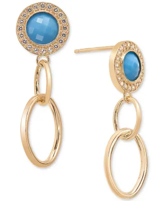 Onyx & White Topaz (1/2 ct. t.w.) Halo Link Drop Earrings in 14k Gold-Plated Sterling Silver (Also in Turquoise)