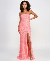 Emerald Sundae Juniors' Floral-Sequined Gown
