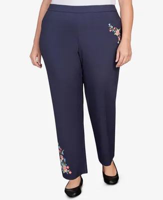 Alfred Dunner Plus Size A Fresh Start Embroidered Allure Pull On Ankle Pants