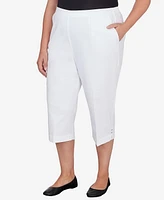 Alfred Dunner Plus Size Classic Neutrals Pull On Button Hem Twill Capri Pants