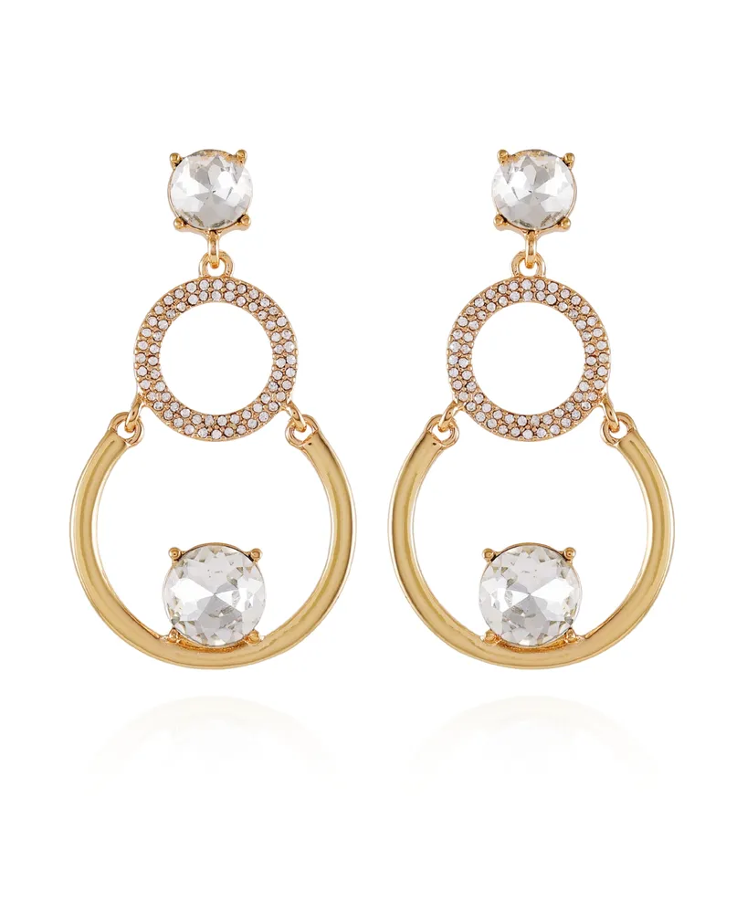 T Tahari Gold-Tone Linear Hoop Drop Earrings