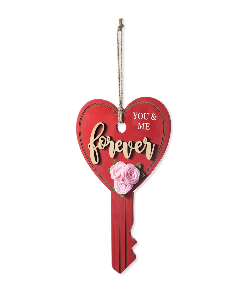 Glitzhome 14" H Valentine's Wooden Key-Shaped Door Hanger