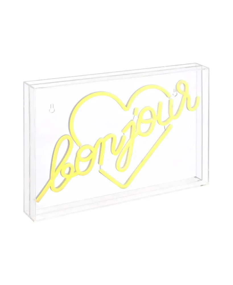 Bonjour Heart Contemporary Glam Acrylic Box Usb Operated Led Neon Light