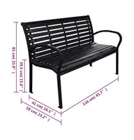 Patio Bench Black 45.7" Steel and Wpc