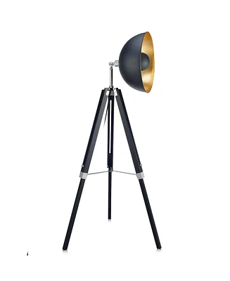 Team son Home Fascino 63" Industrial Metal Tripod Floor Lamp with Dish Shade, Black/Gold