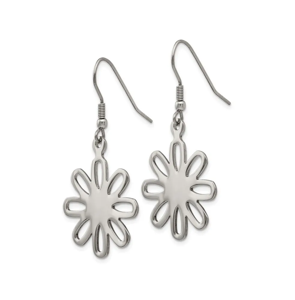 Chisel Stainless Steel Polished Large Flower Dangle Earrings